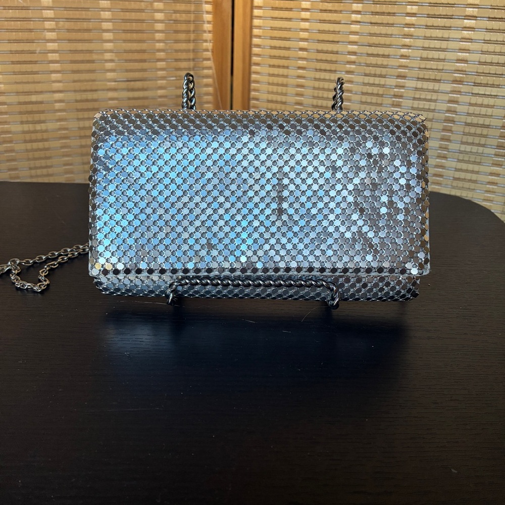 Jessica McClintock Vintage Style Silver Metal Mesh Crossbody Bag